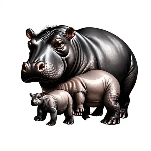 Mother And Baby Hippo