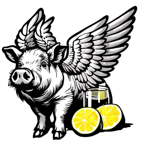 State Of Maine Outline With A Pig With Wings And Shit Glass Of Limoncello