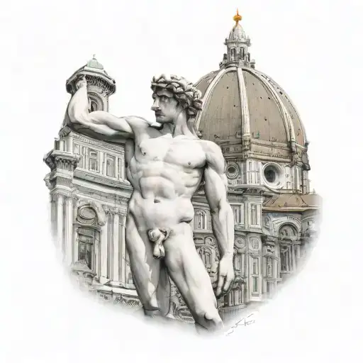 Florence Cathedral With Michelangelo David Statue