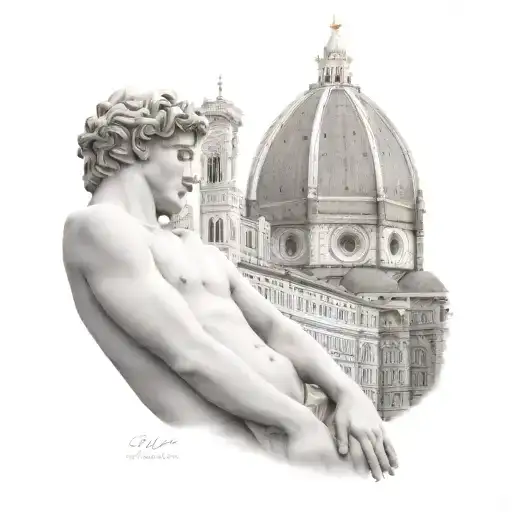 Florence Cathedral With Michelangelo David Statue