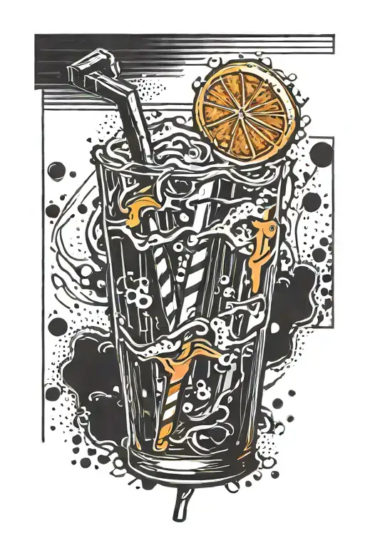 A Post Stamp With One Orange Soda Glass In It With Two Straws