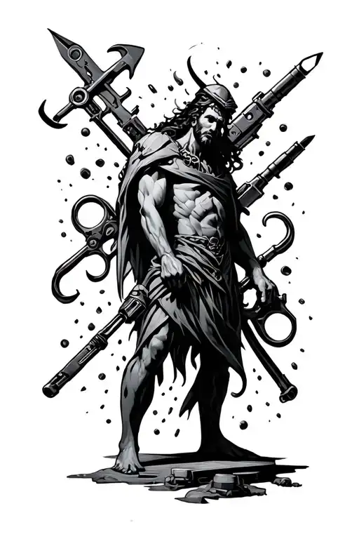 God And Mechanical Tools Scattered