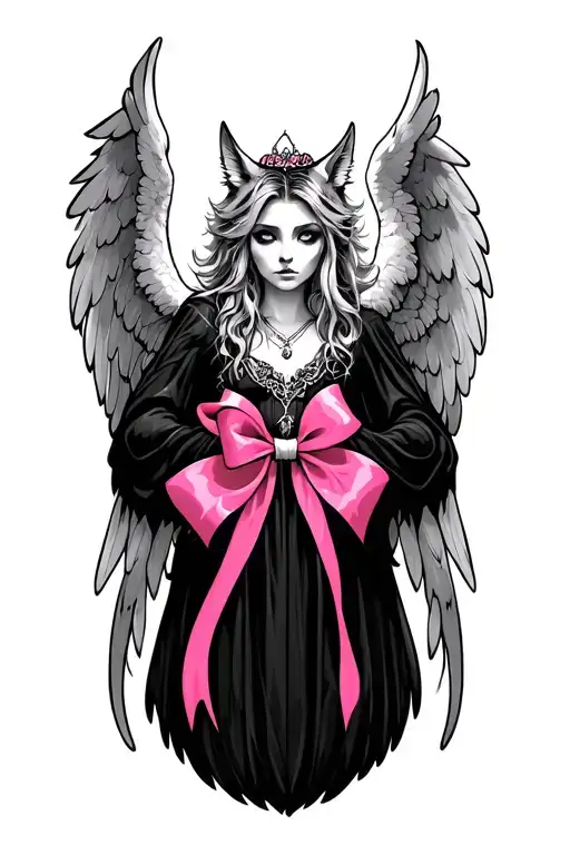 Feral Guardian Angel With A Pink Ribbom