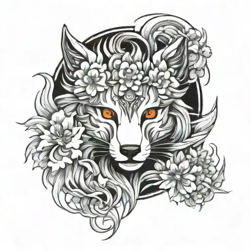 God Amaterasu With Kitsune And Flowers