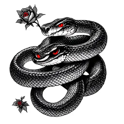 Snake Going Down And Rose And Red Eyes Sleeve