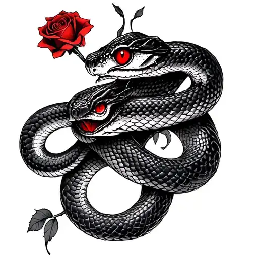 Snake Going Down And Rose And Red Eyes Sleeve