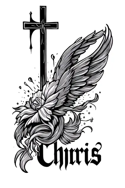 The Name Chris Going Down With A Simple Cross To The Left Of It