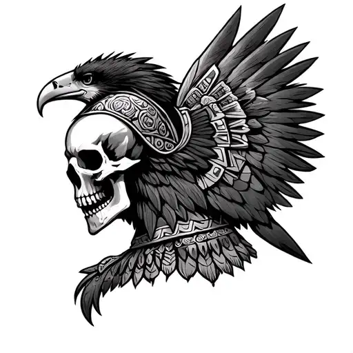 Skull Wearing Aztec Eagle Warrior Armor