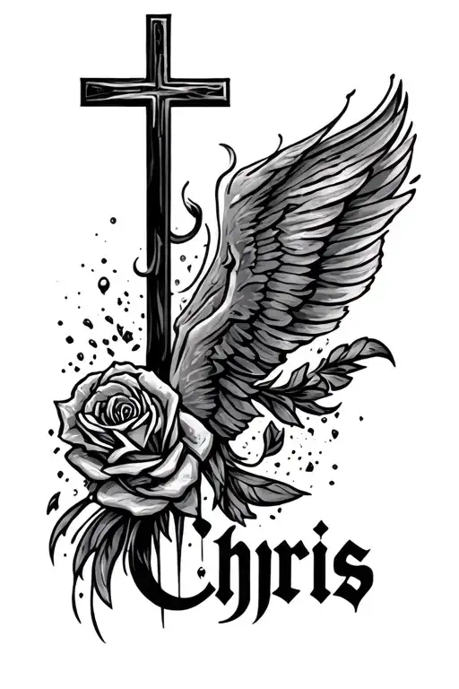 The Name Chris Going Down With A Simple Cross To The Left Of It