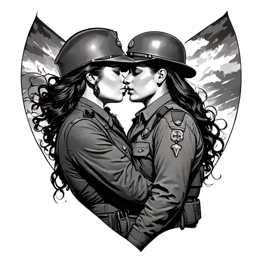 Woman Kisses A Soldier On The Train