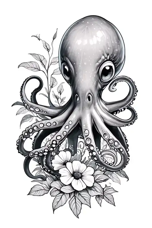 Octopus In A Garden Scene With Flowers
