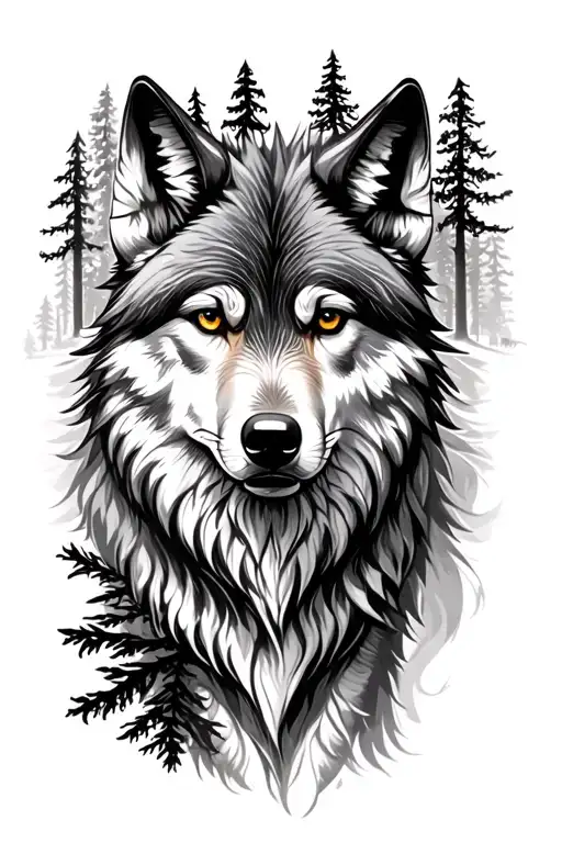 Wolf And Trees Looking