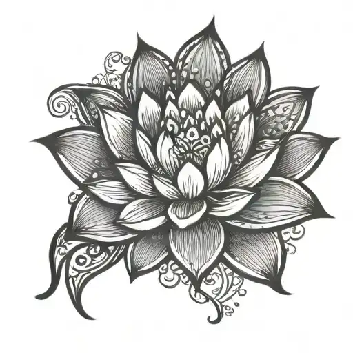 Lotus Flower With Music Notes Flowing Henna Inspired Patterns