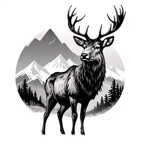 Mountains And Elk Standing