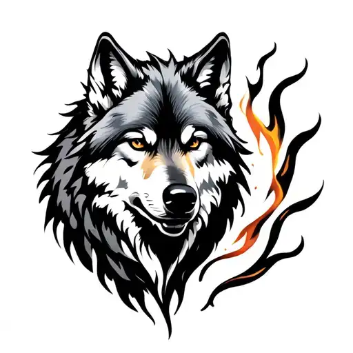 Gray Wolf Flames Moonlight