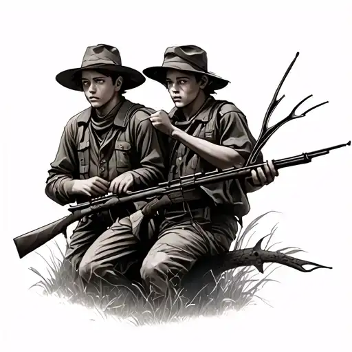 3 Boys Hunting Scene