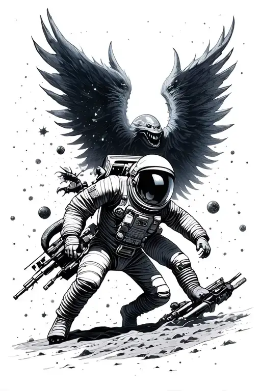 Astronaut Being Dragged By A God-like Monster In Space