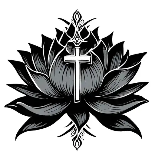 Lotus Flower Black With A Cross Surrounded