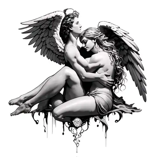 Make A Tattoo Of A Sexy Female Angel Protecting A Broken Man In Her Arms