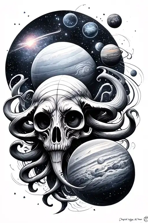 Galaxy With Planets And Stars And Cuthulhu In Te Back