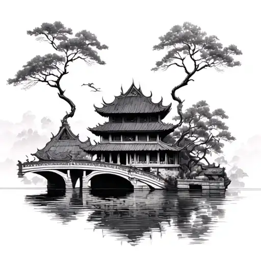 Ancient Vietnamese Building With Bridge