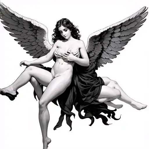 Sexy Female Angel With Big Wings Carrying A Man In Her Arms