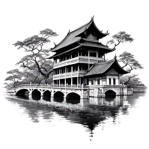 Ancient Vietnamese Building With Bridge
