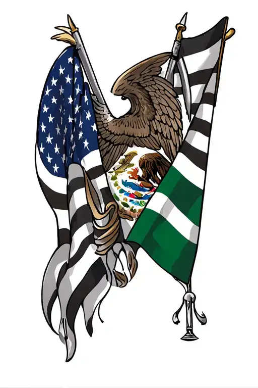 Military Tattoo With Us Flag And Mexican Flag Intertwined