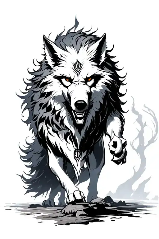 Fenrir Walking Runes Above