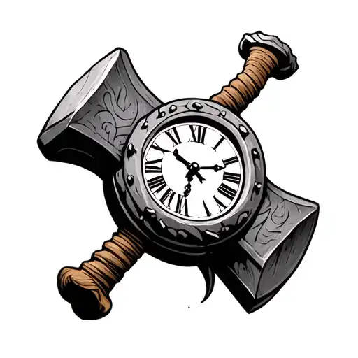 Viking Hammer With Old English Clock As Center