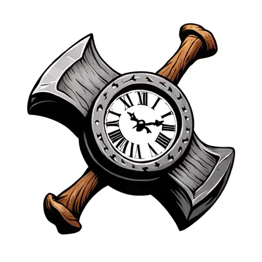 Viking Hammer With Old English Clock As Center