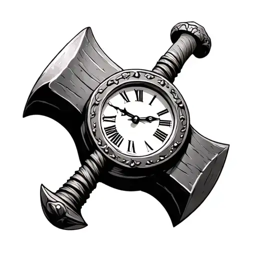 Viking Hammer With Old English Clock As Center