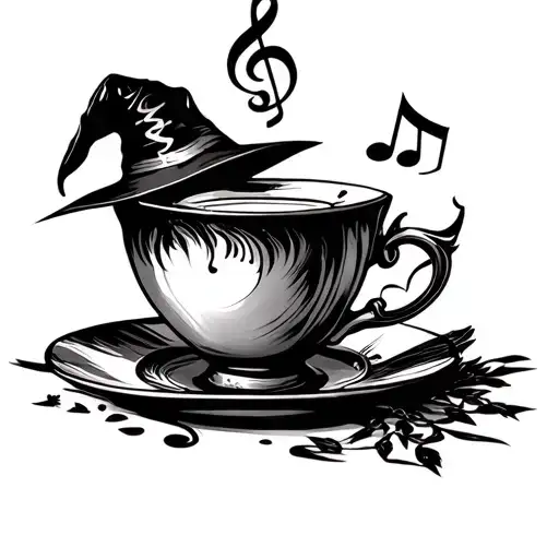 Witches Tea Cup Surrounded By Musical Notes