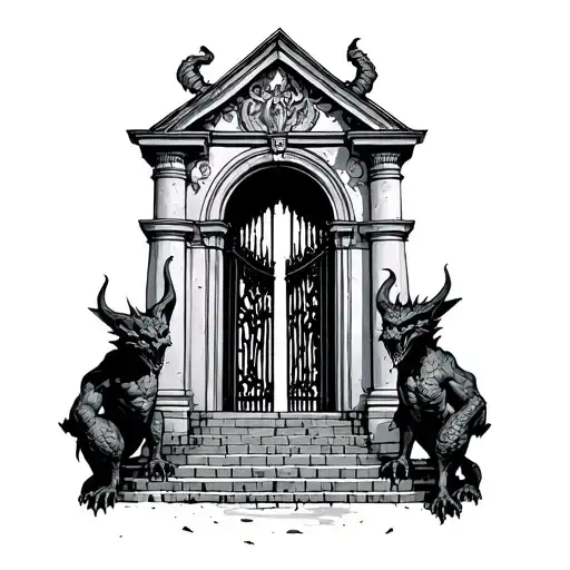 Gates Of Hell With Gargoyles Guarding The Gate