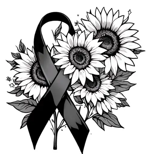 Overdose Awareness Ribbon With Sunflowers Memorial