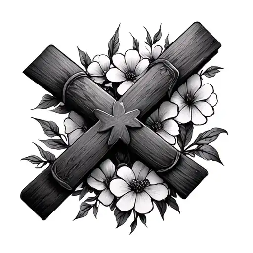 Basic Cross With Flowers Surrounding It