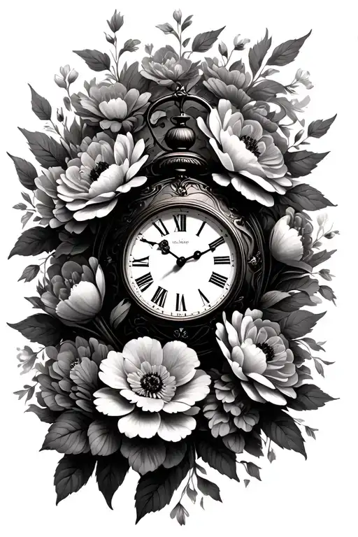 Clock Surrounded By Flowers