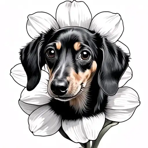 Dachshund Made Of Daffodil Flower