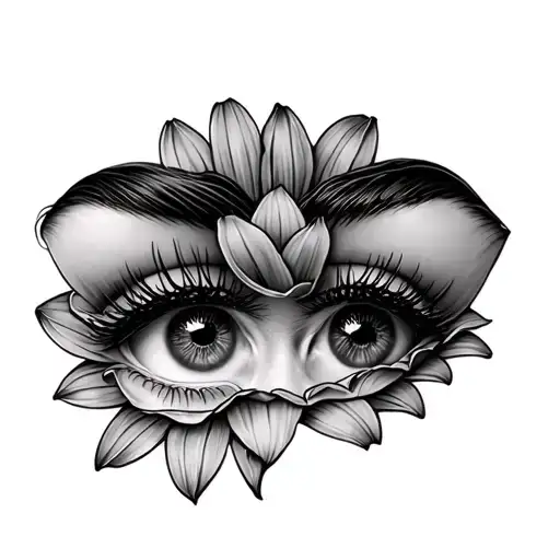Woman's Eyes Peeking Through Flower