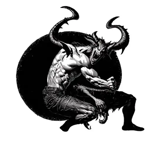 Michael Fighting The Devil Pointillism Tattoo Design