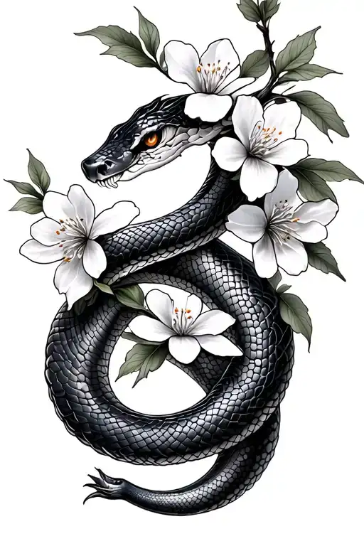 Cherry Blossoms And Snake Intertwined