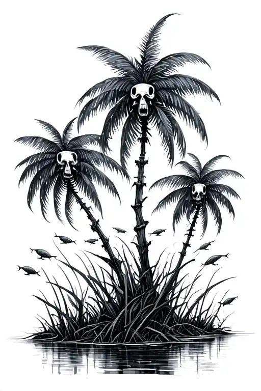 Palm Trees In A Swamp With Fish Skeletons Slow Dancing