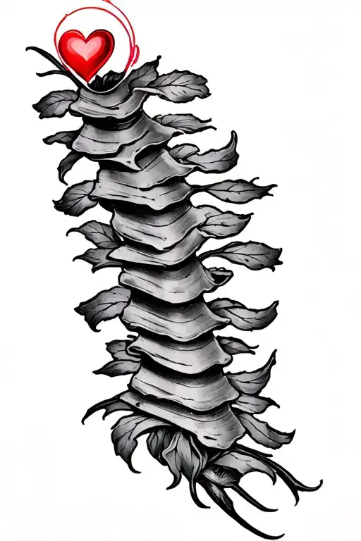 Small Short Narrow Vertical Back Spine Tattoo Small Heart At Top With Bible Verse