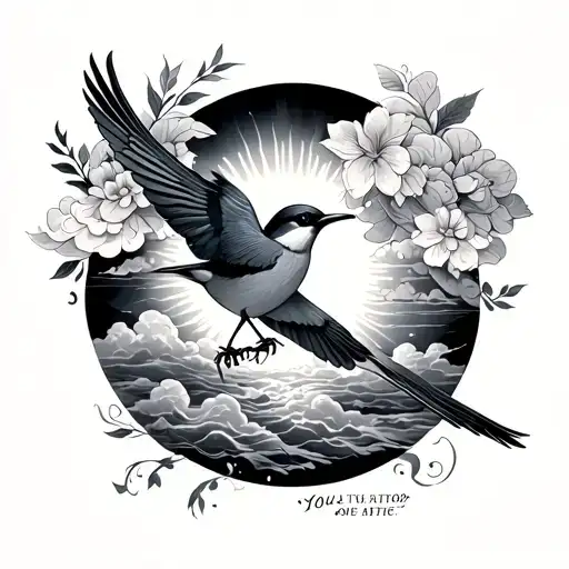 Shouder Tat With Sun Birds Clouds And Quote