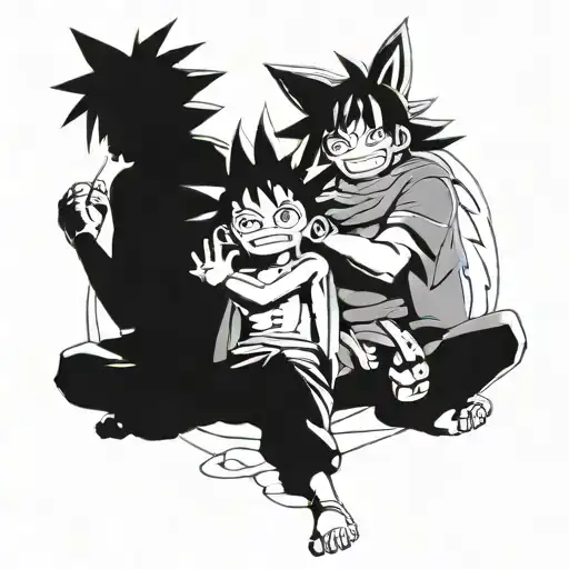 Kurama Naruto Et Luffy Holding Hat