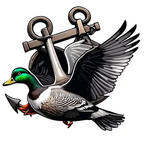 Anchor With A Mallard Flying In Front