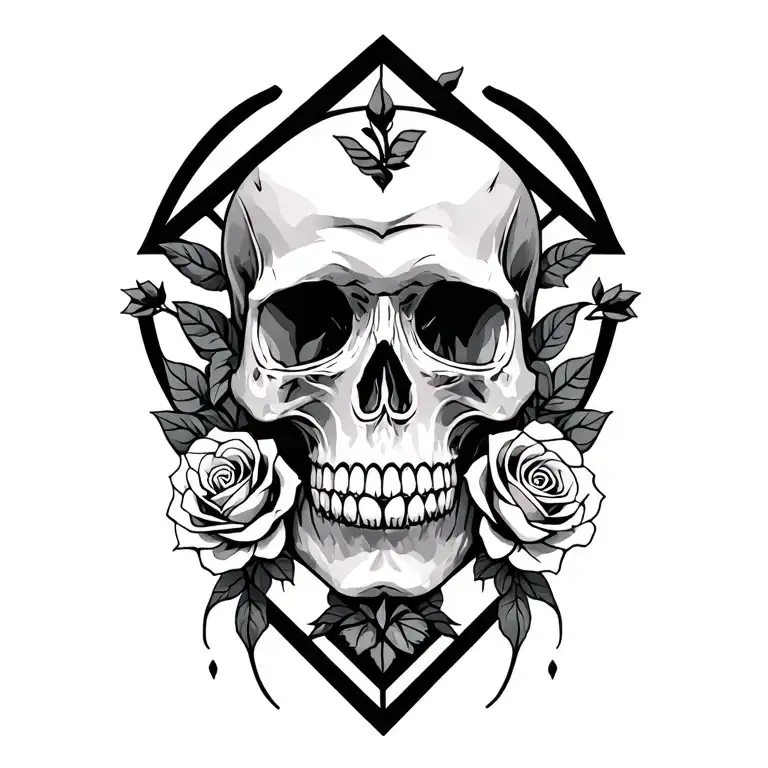 Geometric Shapes With Roses And Skulls