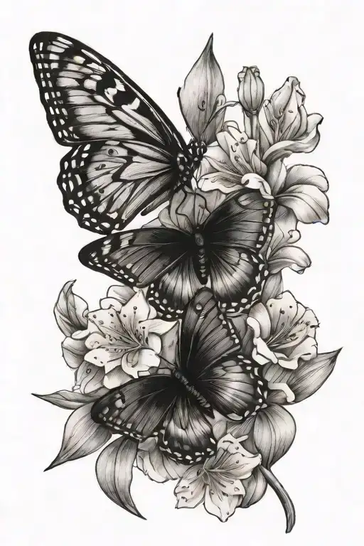 Hawthorn And Gladiolus Flower With 3D Butterfly