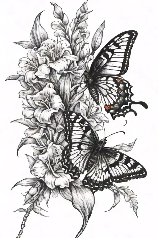Hawthorn And Gladiolus Flower With 1 Butterfly