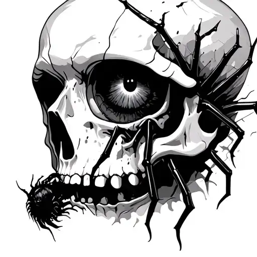 Skull With Spider Crawling Out Of The Eye Maybe Some Webs Minimalist